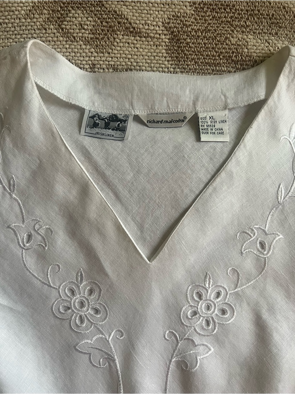 Irish Linen Embroidered Blouse XL White - Picture 3 of 9